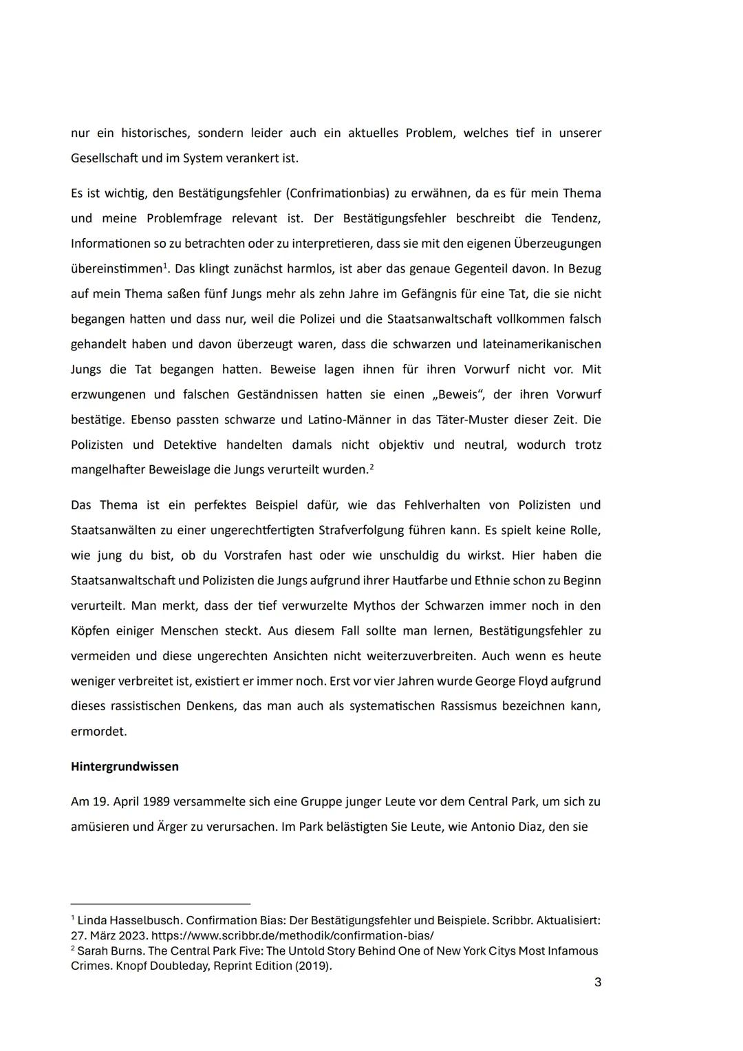 Refik Veseli Schule
Abitur 2024
Schriftliche Ausarbeitung zur Präsentationsprüfung als 5.
Prüfungskomponente
Central Park Five-
Ein Einzelfa