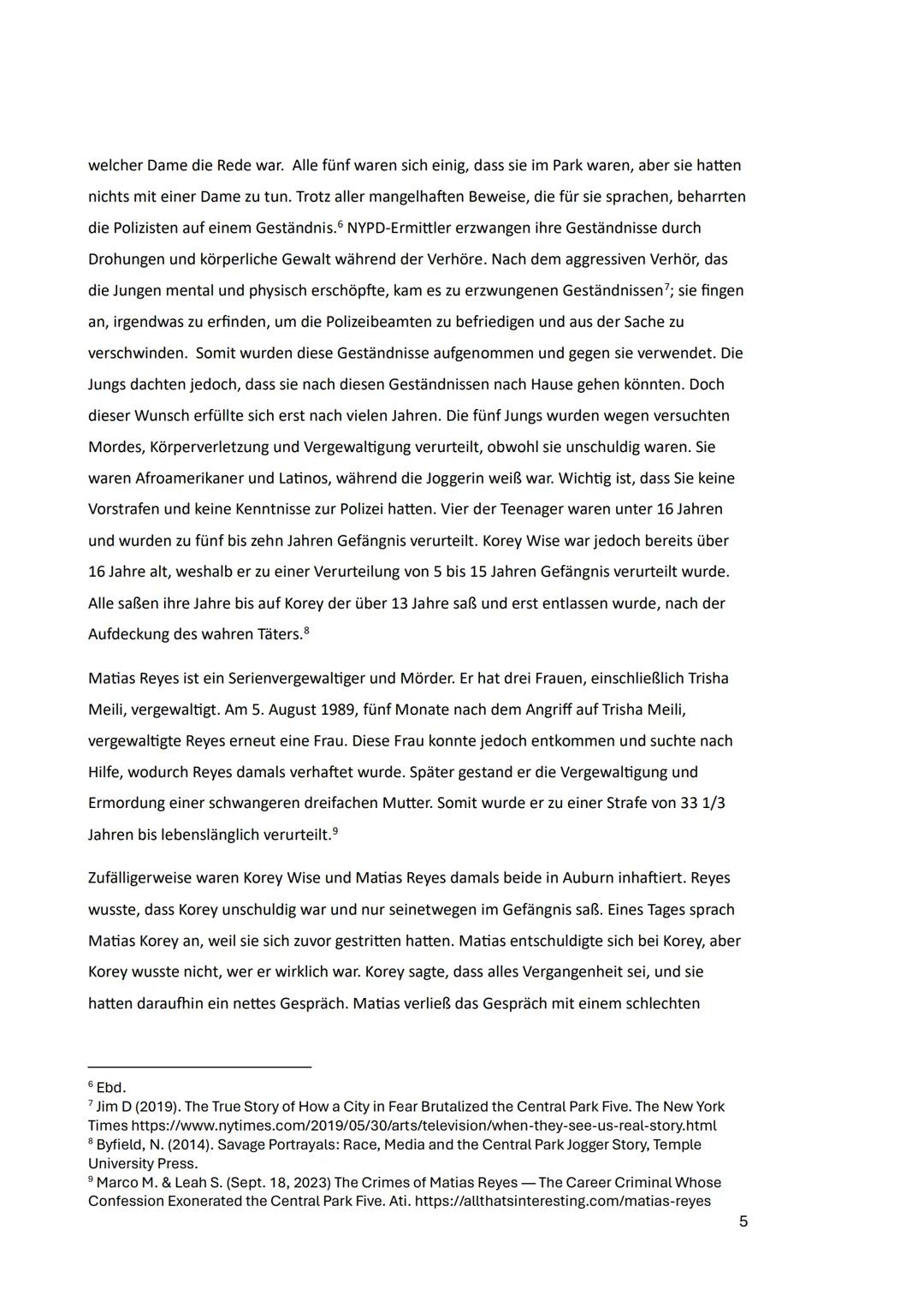 Refik Veseli Schule
Abitur 2024
Schriftliche Ausarbeitung zur Präsentationsprüfung als 5.
Prüfungskomponente
Central Park Five-
Ein Einzelfa