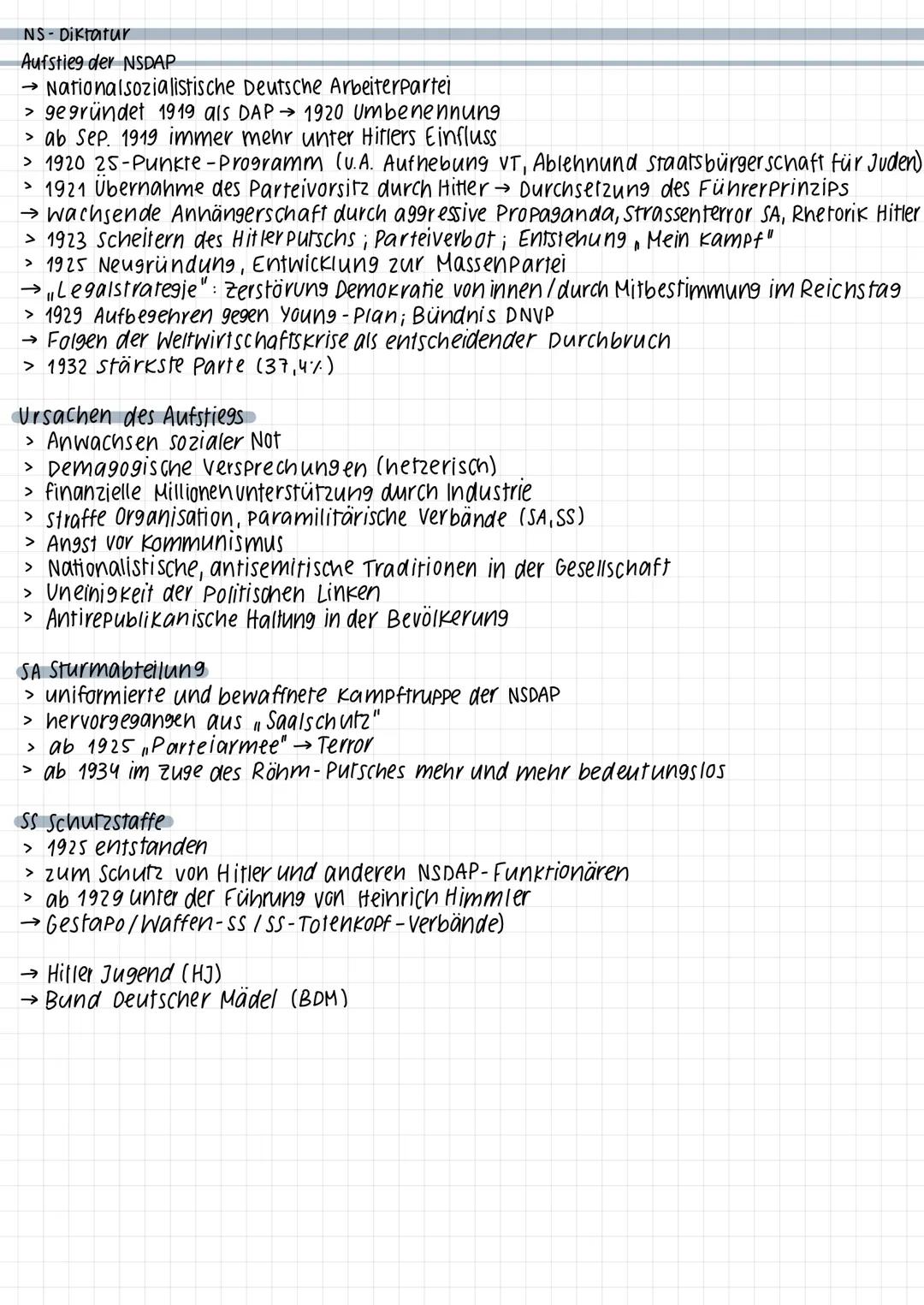 NS-Diktatur
Aufstieg der NSDAP
→ Nationalsozialistische Deutsche Arbeiterpartei
> gegründet 1919 als DAP 1920 Umbenennung
> ab Sep. 1919 imm