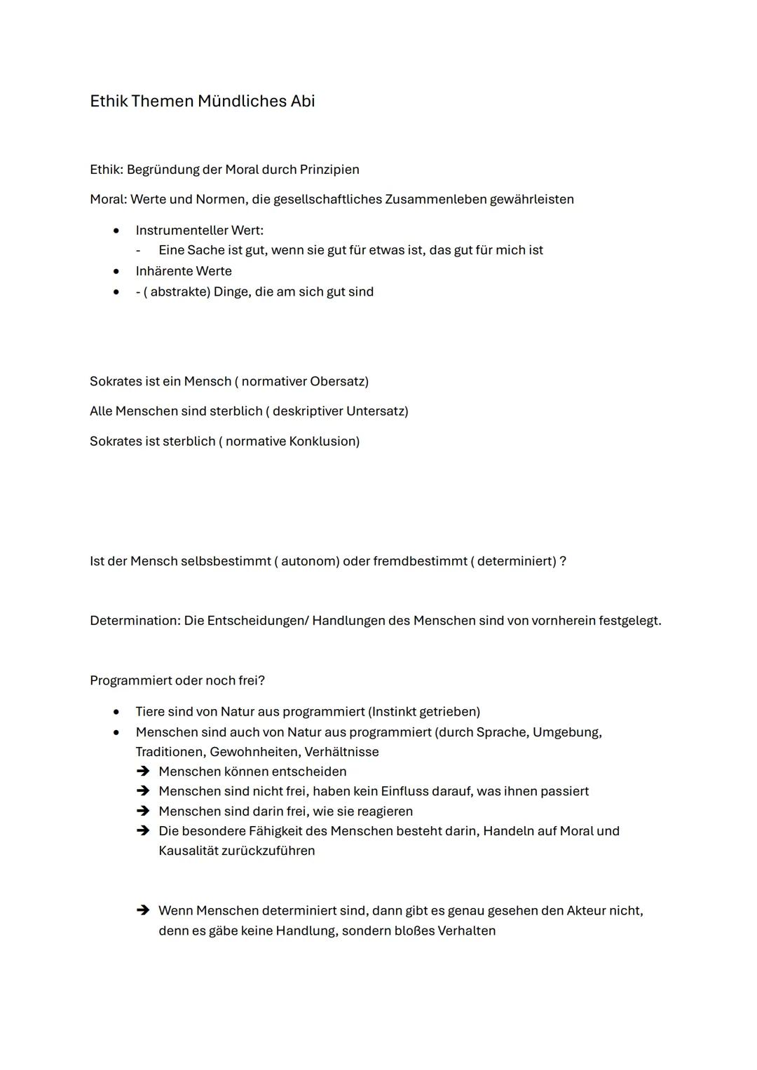 # Ethik Themen Mündliches Abi
Ethik: Begründung der Moral durch Prinzipien
Moral: Werte und Normen, die gesellschaftliches Zusammenleben g