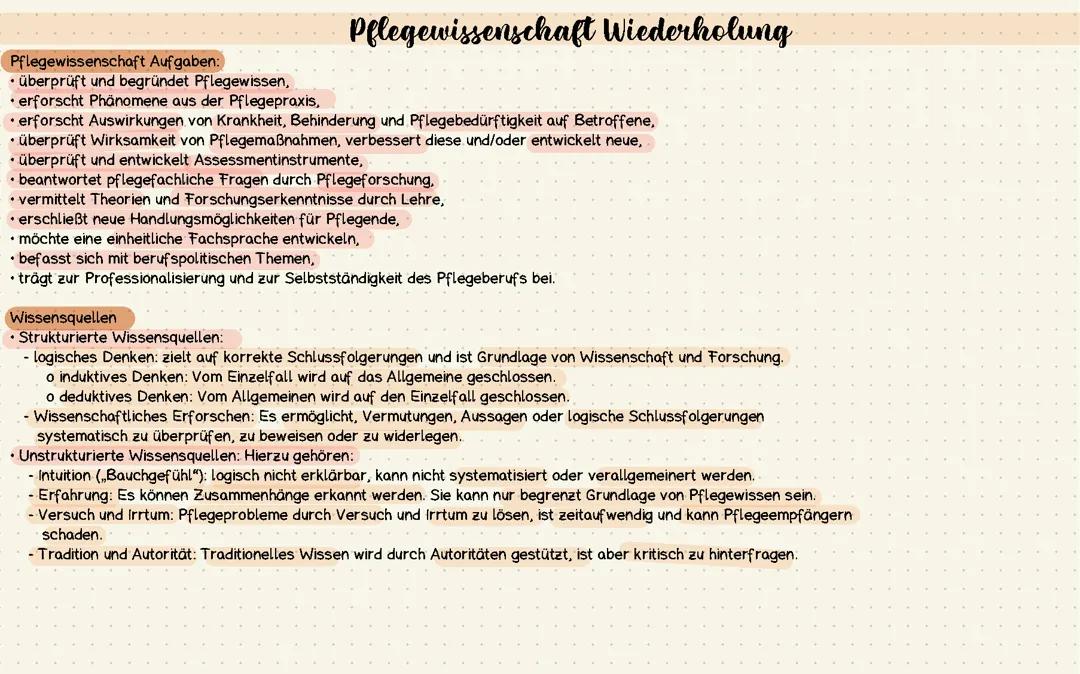 Pflegewissenschaft Prüfungswiederholung
