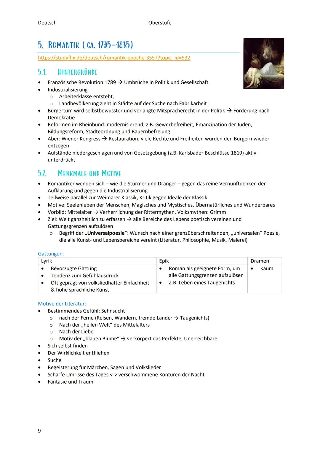Deutsch
Oberstufe
LITERATURE POCHEN - ZUSAMMENFASSUNG
INHALT
0. Übersicht über die Literaturepochen:.....................................