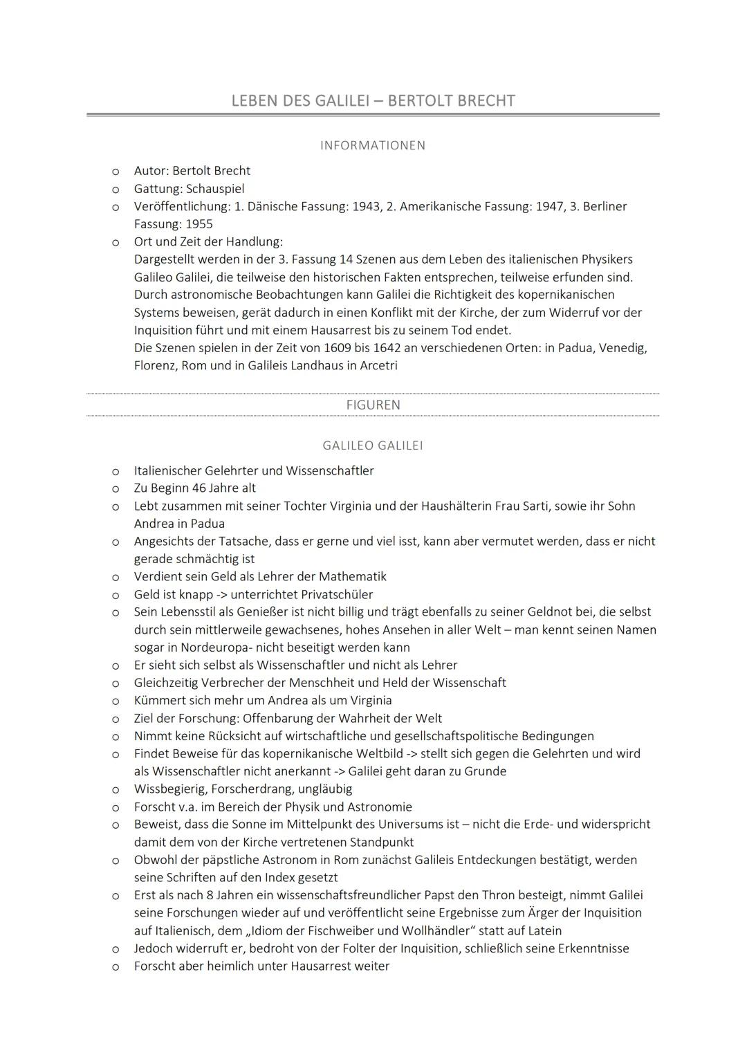 # LEBEN DES GALILEI - BERTOLT BRECHT
INFORMATIONEN
* Autor: Bertolt Brecht
* Gattung: Schauspiel
* Veröffentlichung: 1. Dänische Fas