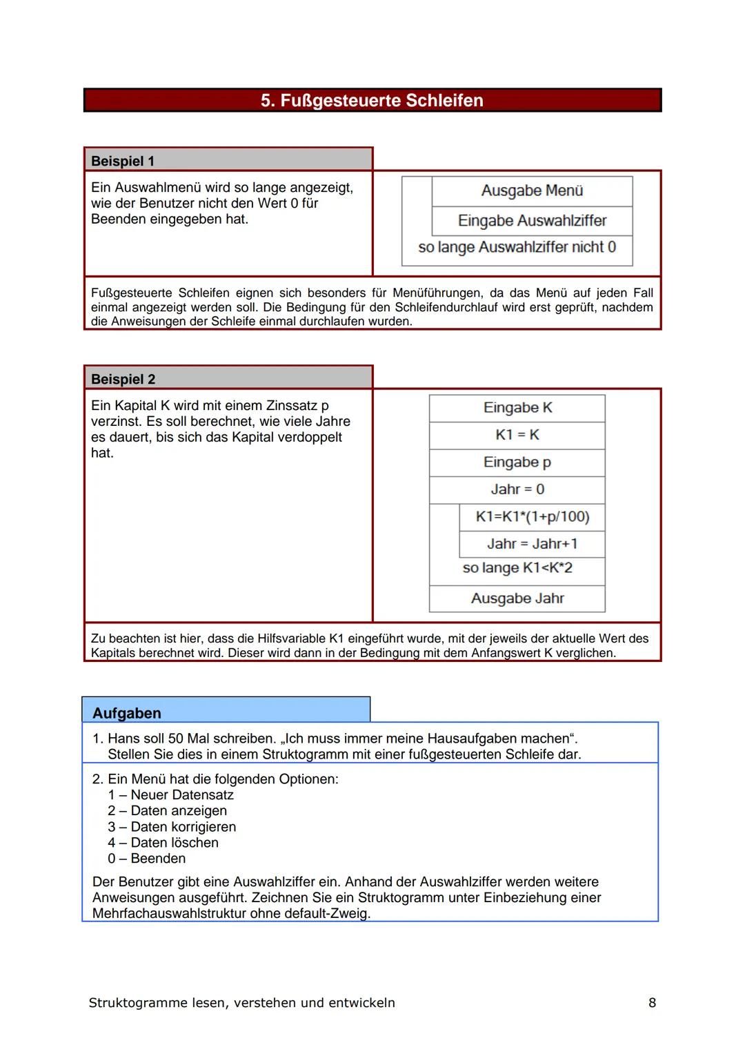 Struktogramme lesen, verstehen und entwickeln
Vorbemerkungen
Aufgabe eines Struktogrammes ist es, den Ablauf eines Computerprogramms auf
dem