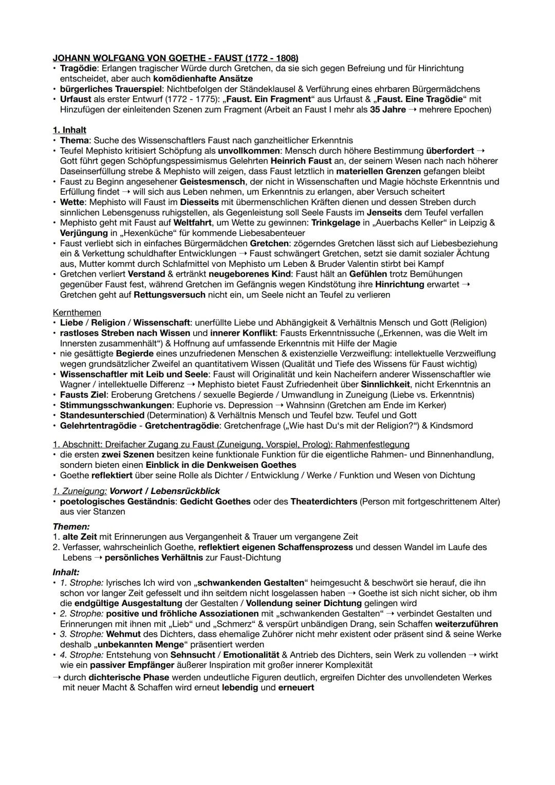 JOHANN WOLFGANG VON GOETHE - FAUST (1772-1808)
* Tragödie: Erlangen tragischer Würde durch Gretchen, da sie sich gegen Befreiung und für