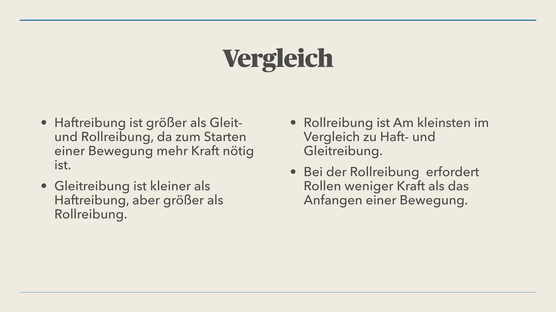 Reibungskraft Gliederung
• Vergleich
• Haftreibung
• Gleitreibung
• Rollreibung
• Reibungskoeffizient
• (Was ist die Reibung, warum
passier