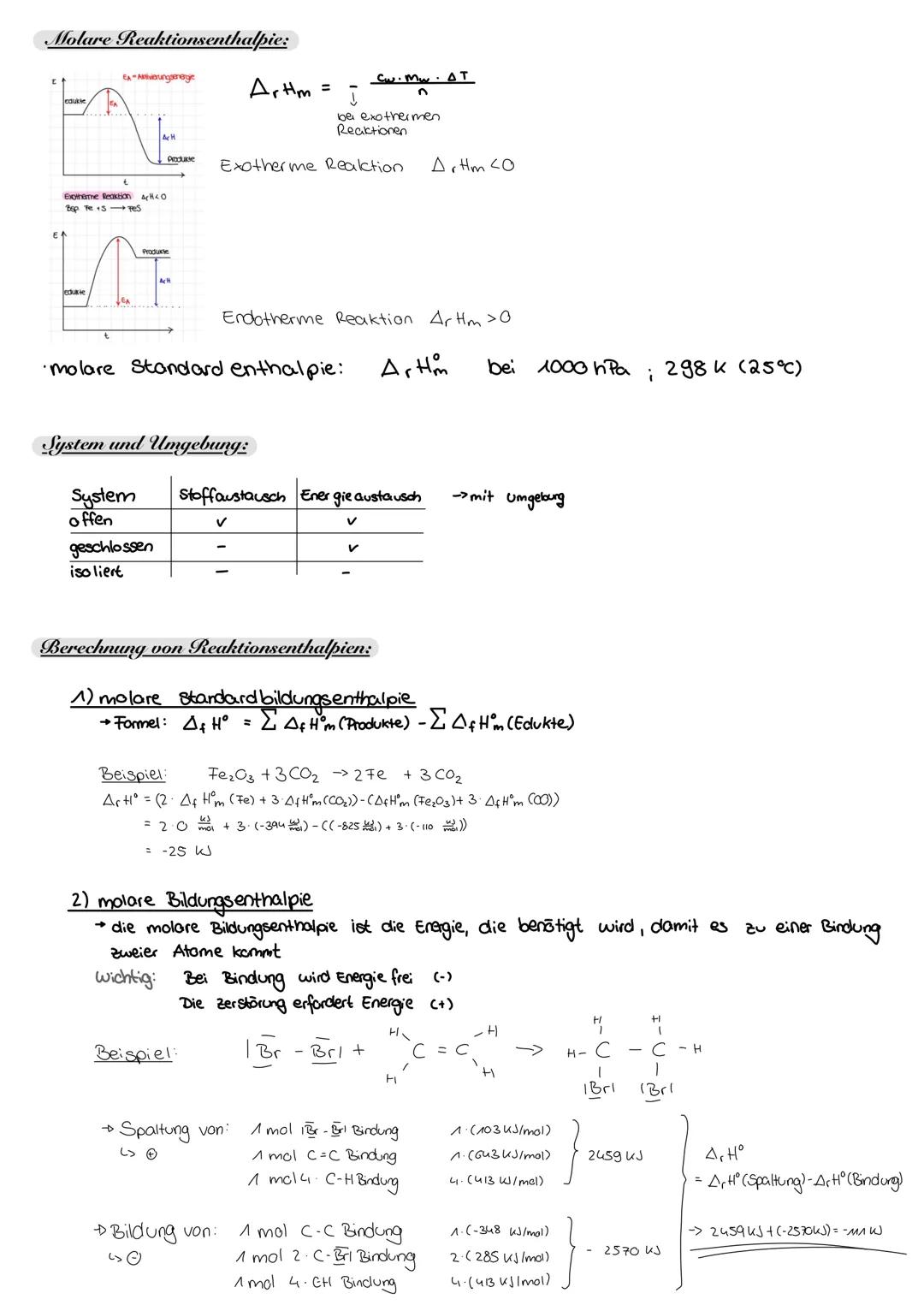 # Chemie Arbeit
Energetik
Enthalpie
Allgemein:
* Maß für die Energie eines thermodynamischen Systemes
* setzt sich aus cler inneren