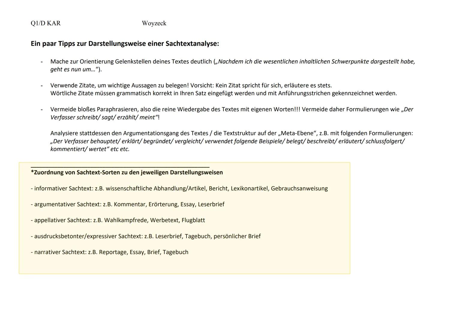 Formulierungshilfen
AUFZÄHLEN
- Zudem
- Außerdem
- Darüber hinaus.
- Des Weiteren
- zusätzlich
- Elbenfalls
AFB I
Der Autor...
- beschreib