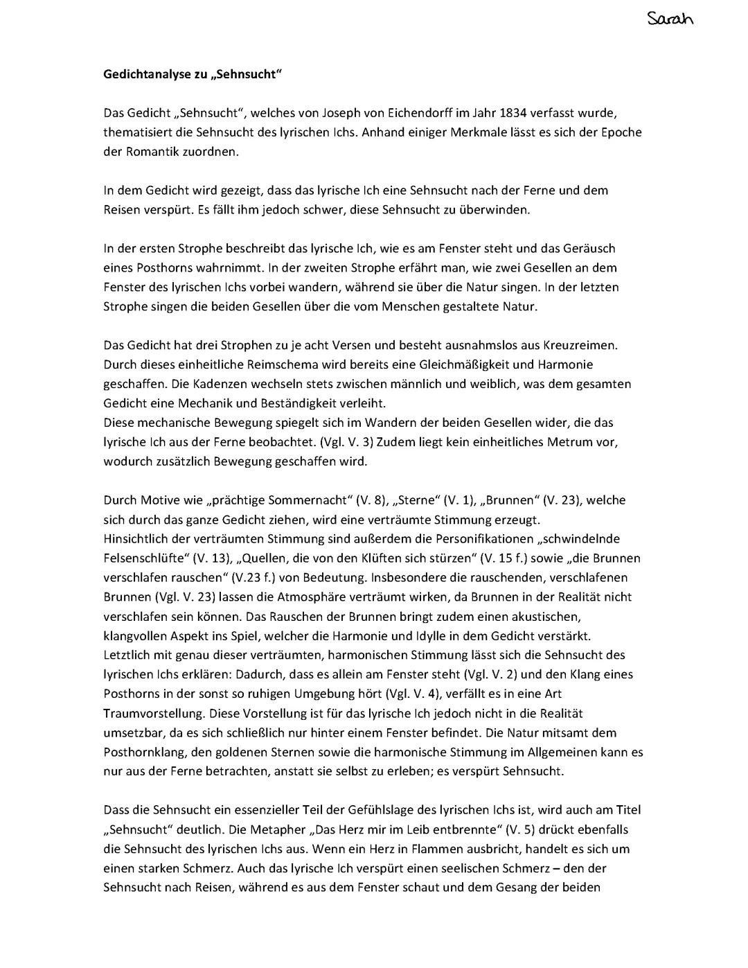 Gedichtanalyse zu "Sehnsucht" von Eichendorff