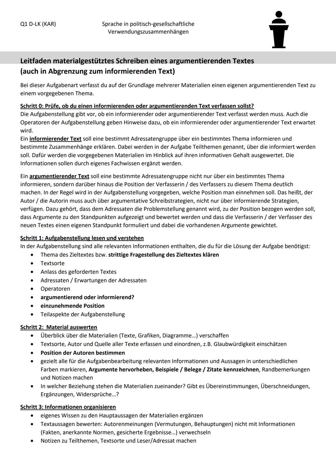 Leitfaden materialgestütztes Schreiben eines argumentativen Textes, Anleitung, Formulierungshilfen