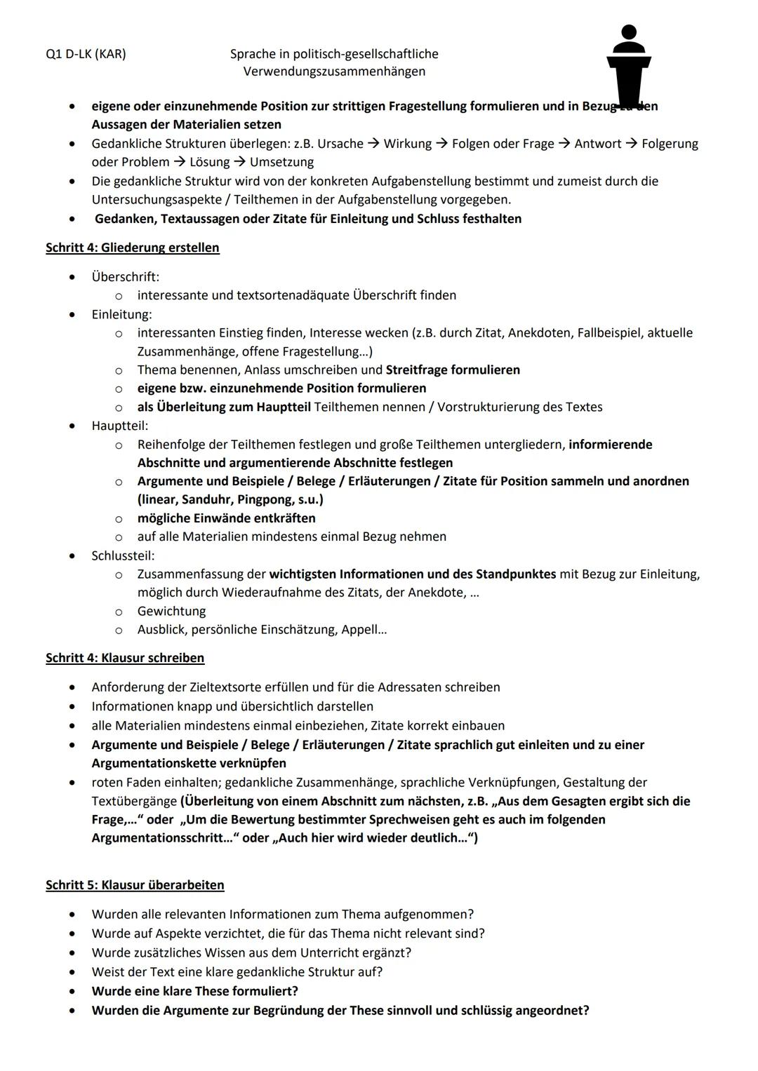 Q1 D-LK (KAR)
Sprache in politisch-gesellschaftliche
Verwendungszusammenhängen
Leitfaden materialgestütztes Schreiben eines argumentierend