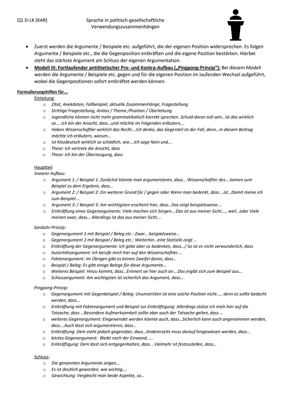 Q1 D-LK (KAR)
Sprache in politisch-gesellschaftliche
Verwendungszusammenhängen
Leitfaden materialgestütztes Schreiben eines argumentierend