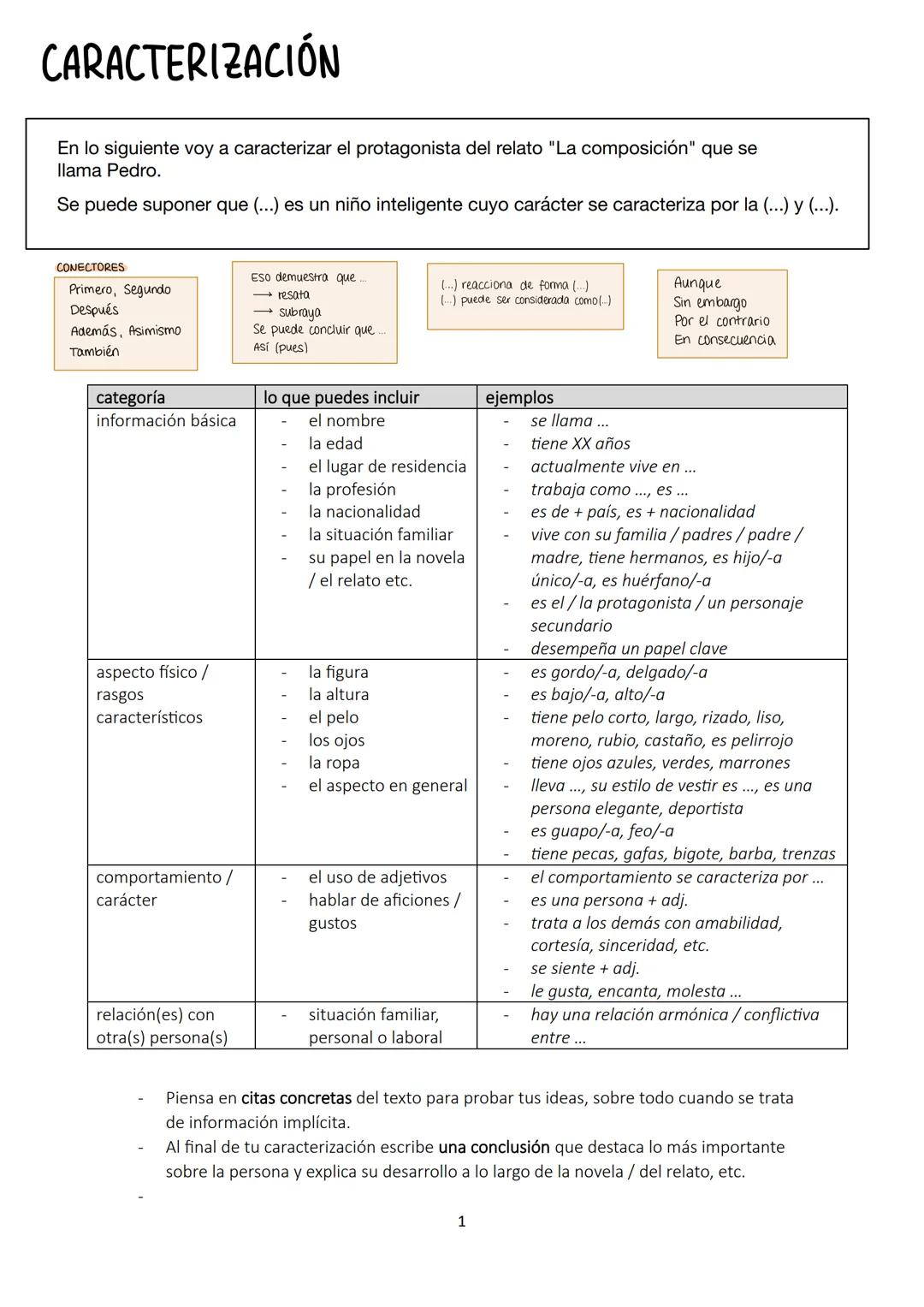 CARACTERIZACIÓN
En lo siguiente voy a caracterizar el protagonista del relato "La composición" que se
llama Pedro.
Se puede suponer que (...