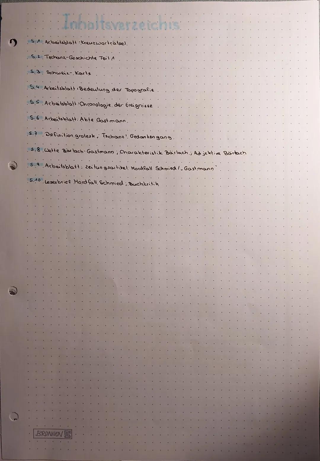 Inhaltsverzeichis
S.1 Arbeitsblatt: Kreuzworträtsel.
5.2. Tschanz-Geschichte Teil 1
S. 3. Schweiz-. Karte
S.4 Arbeitsblatt Bedeutung der