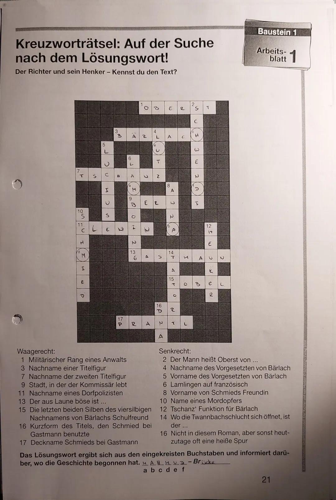 Inhaltsverzeichis
S.1 Arbeitsblatt: Kreuzworträtsel.
5.2. Tschanz-Geschichte Teil 1
S. 3. Schweiz-. Karte
S.4 Arbeitsblatt Bedeutung der