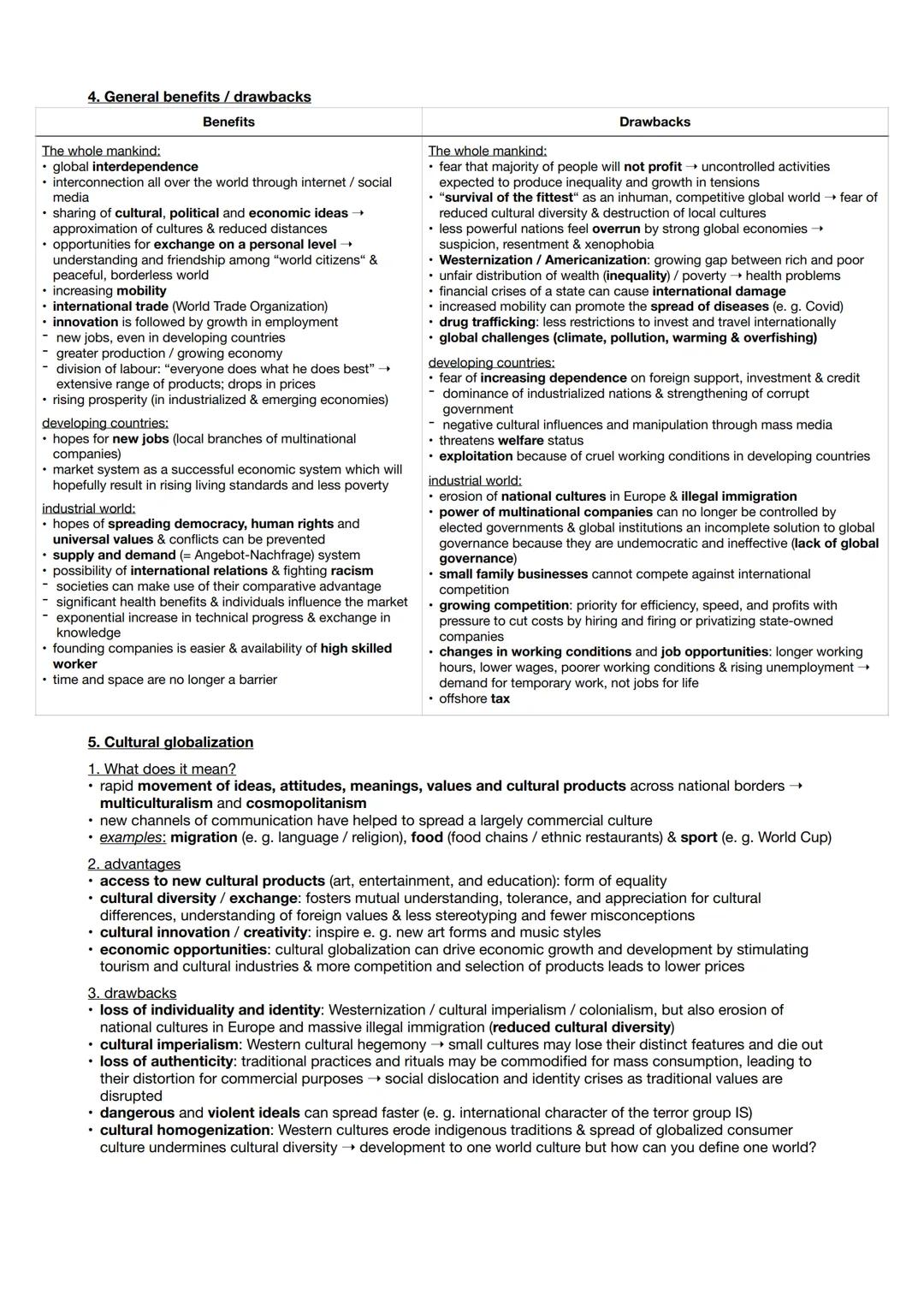 # GLOBALIZATION AND THE ECONOMY (GLOBALISIERUNG UND WIRTSCHAFT)
1. Definition of globalization
* development of closer economic, cultura