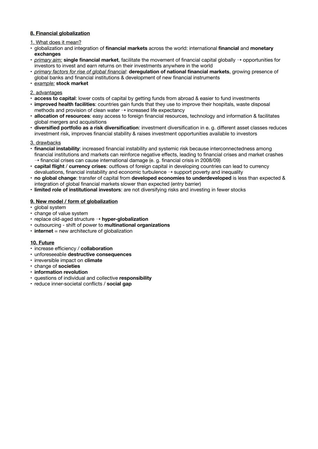 # GLOBALIZATION AND THE ECONOMY (GLOBALISIERUNG UND WIRTSCHAFT)
1. Definition of globalization
* development of closer economic, cultura