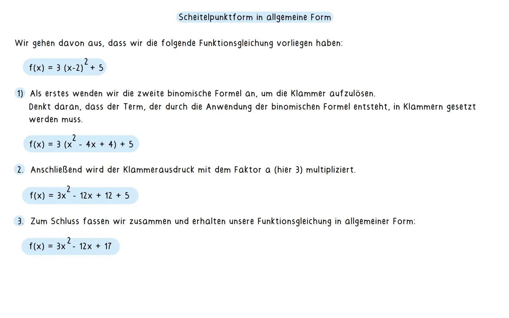 Neues Mathethema: Quadratische Funktionen (Parabeln)
Quadratische Funktionen: Der Graph von quadratischen Funktionen ist immer eine Parabel