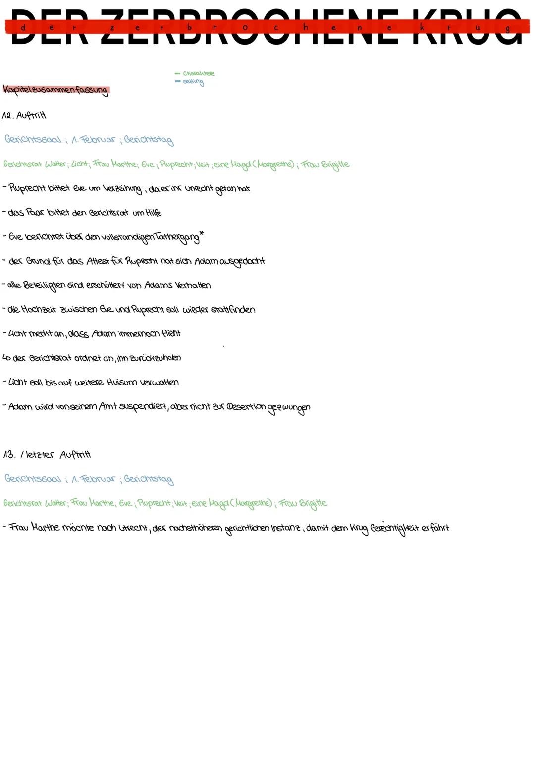 DER ZERBROCHENE KRUG
Kapitel zusammenfassung
1. Auftritt:
- Charaktere
-setting
niederländisches Dorf Huisum bei Utrecht bei Utrecht; die Ge