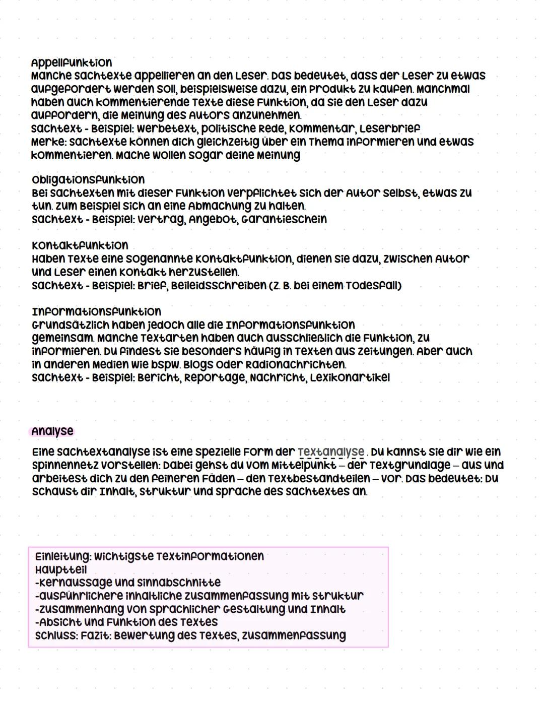 # Analyse
Pragmatische Texte
(sachtextanalyse) # Definition
sachtexte sind informierende Texte. Das bedeutet, dass sie geschrieben werden,
