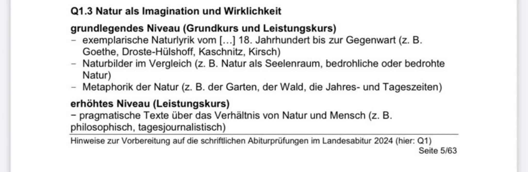 Abiturvorbereitung 2024 Deutsch LK -Q1.3 - Natur Als Imagination Und Wirklichkeit – Seite 1