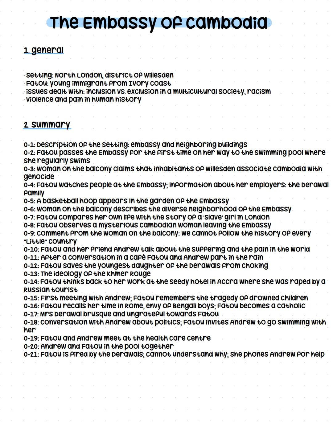 The Embassy of cambodia # The Embassy of cambodia
1. general
- setting: North London, district of Willesden
- Fatou: young immigrant from