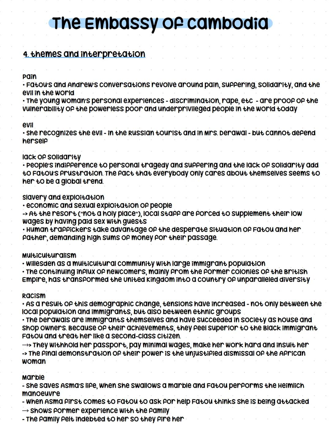 The Embassy of cambodia # The Embassy of cambodia
1. general
- setting: North London, district of Willesden
- Fatou: young immigrant from