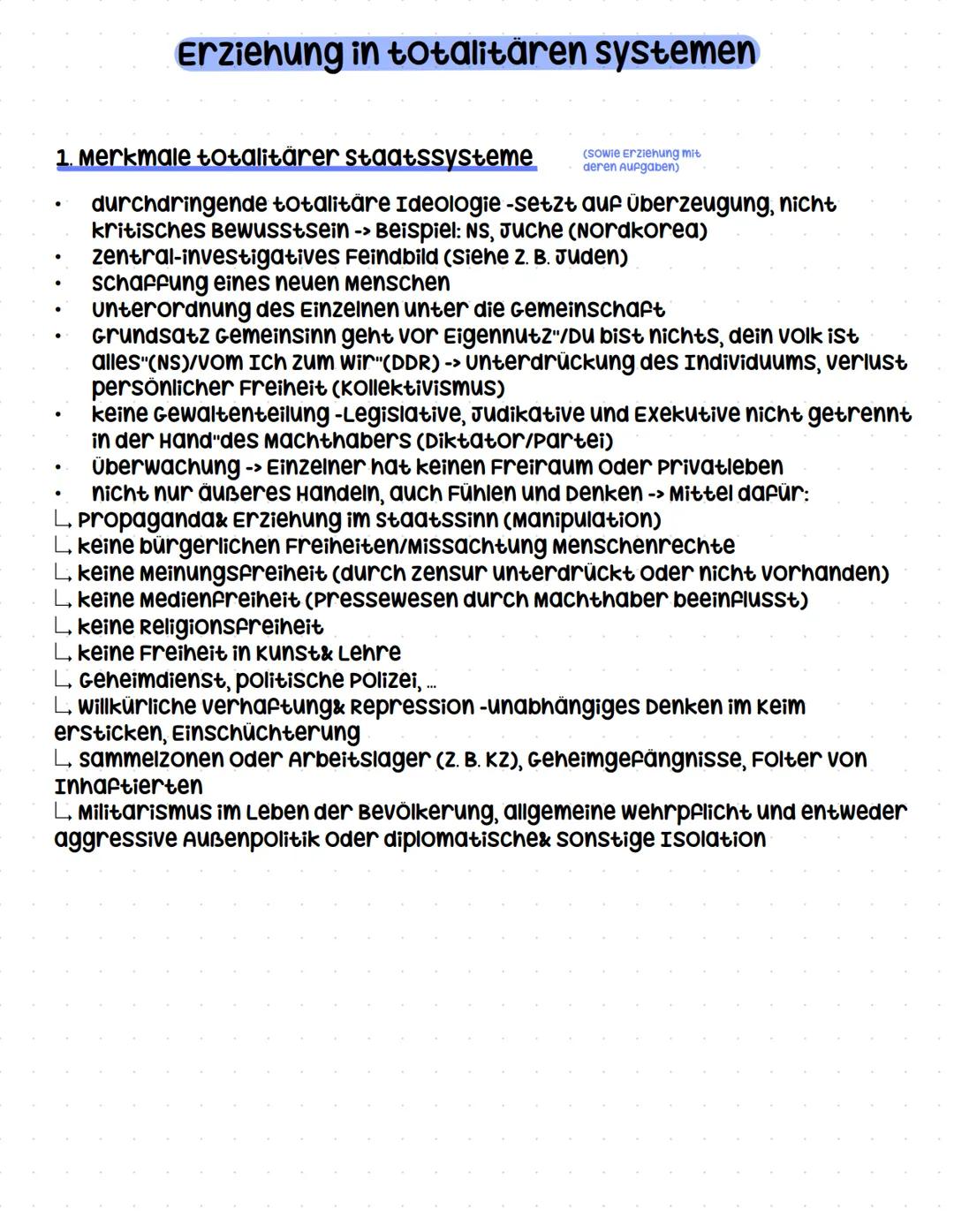 Q1.4 Erziehung in totalitären Systemen
- Merkmale totalitärer Erziehungsmodelle
- das totalitäre Menschenbild
- totalitāre Erziehung und ih