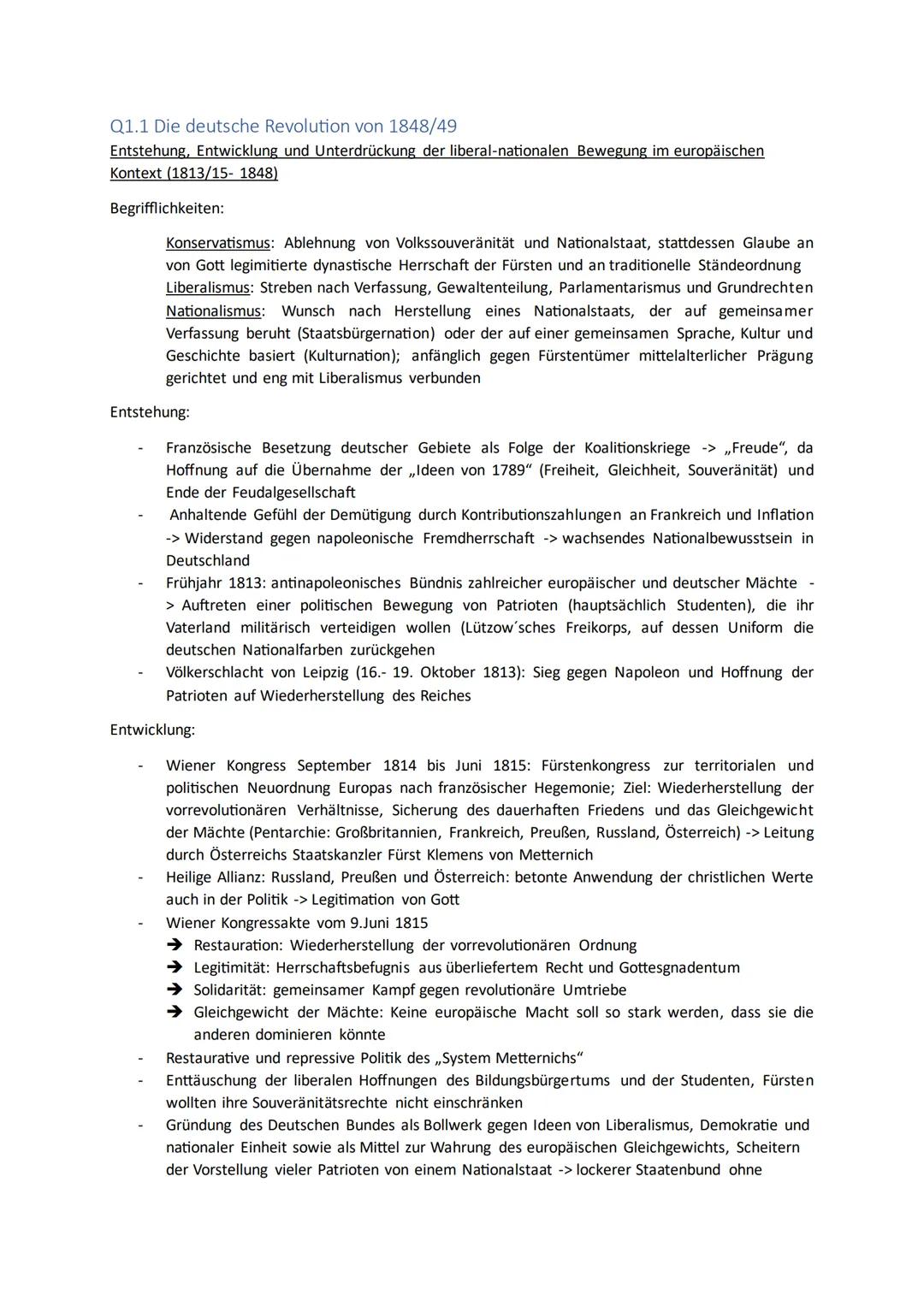 # Q1.1 Die deutsche Revolution von 1848/49
Entstehung, Entwicklung und Unterdrückung der liberal-nationalen Bewegung im europäischen
Kontext