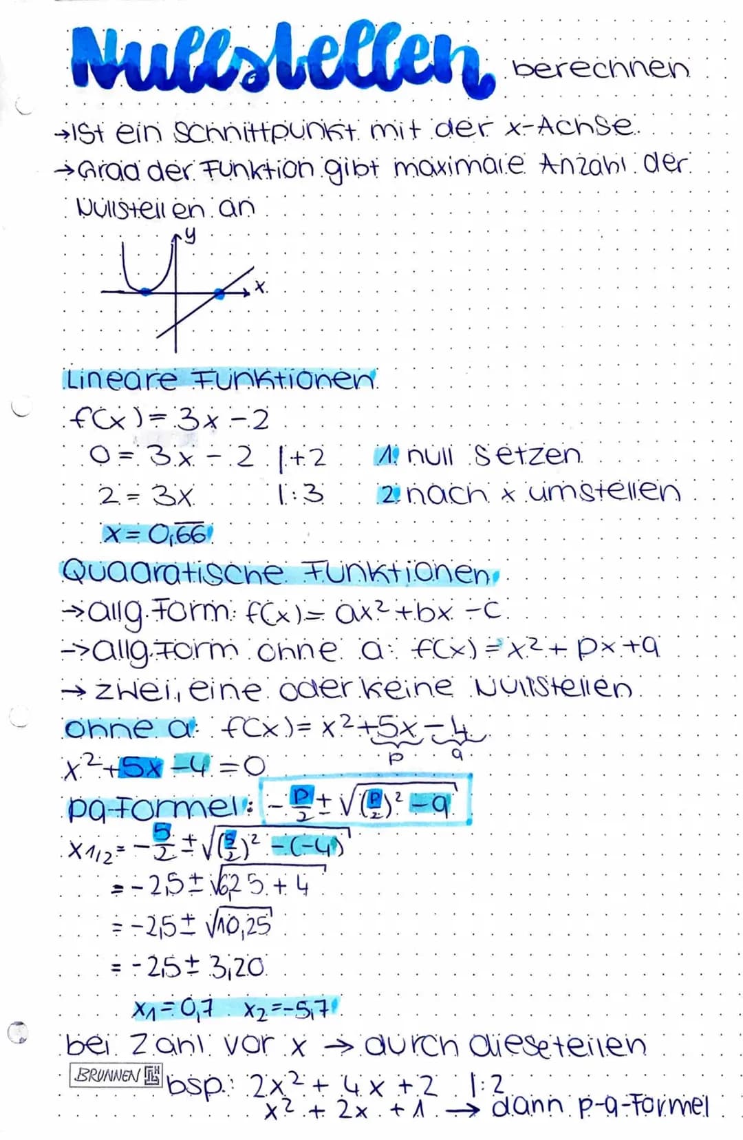 # Nullstellen berechnen
→Ist ein schnittpunkt mit der x-Achse..
→Grad der Funktion gibt maximale Anzahl der
Nullsteil en an
C
Lineare F