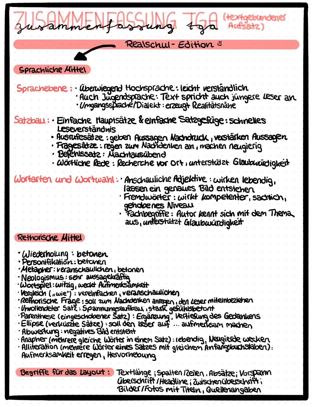 # ÜBERSICHT IGA
• Damit solltest du in der Realschule sicher umgehen können z
- Sprachliche Mittel /Rethorische Mittel/Layout - Begriff
-