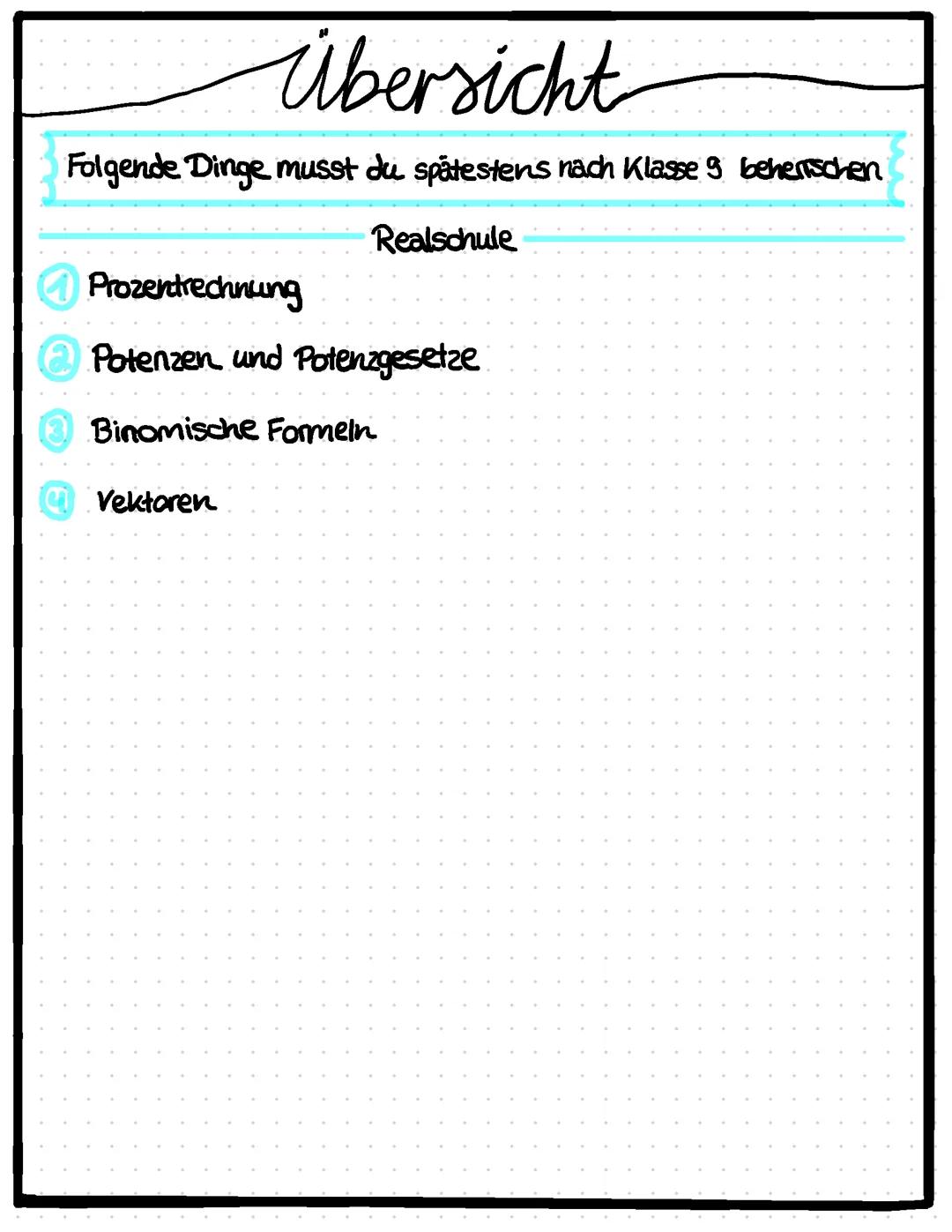 Grundwissen Mathe: binomische Formeln, Vektoren, Prozentrechnung, Potenzen und Potenzgesetze