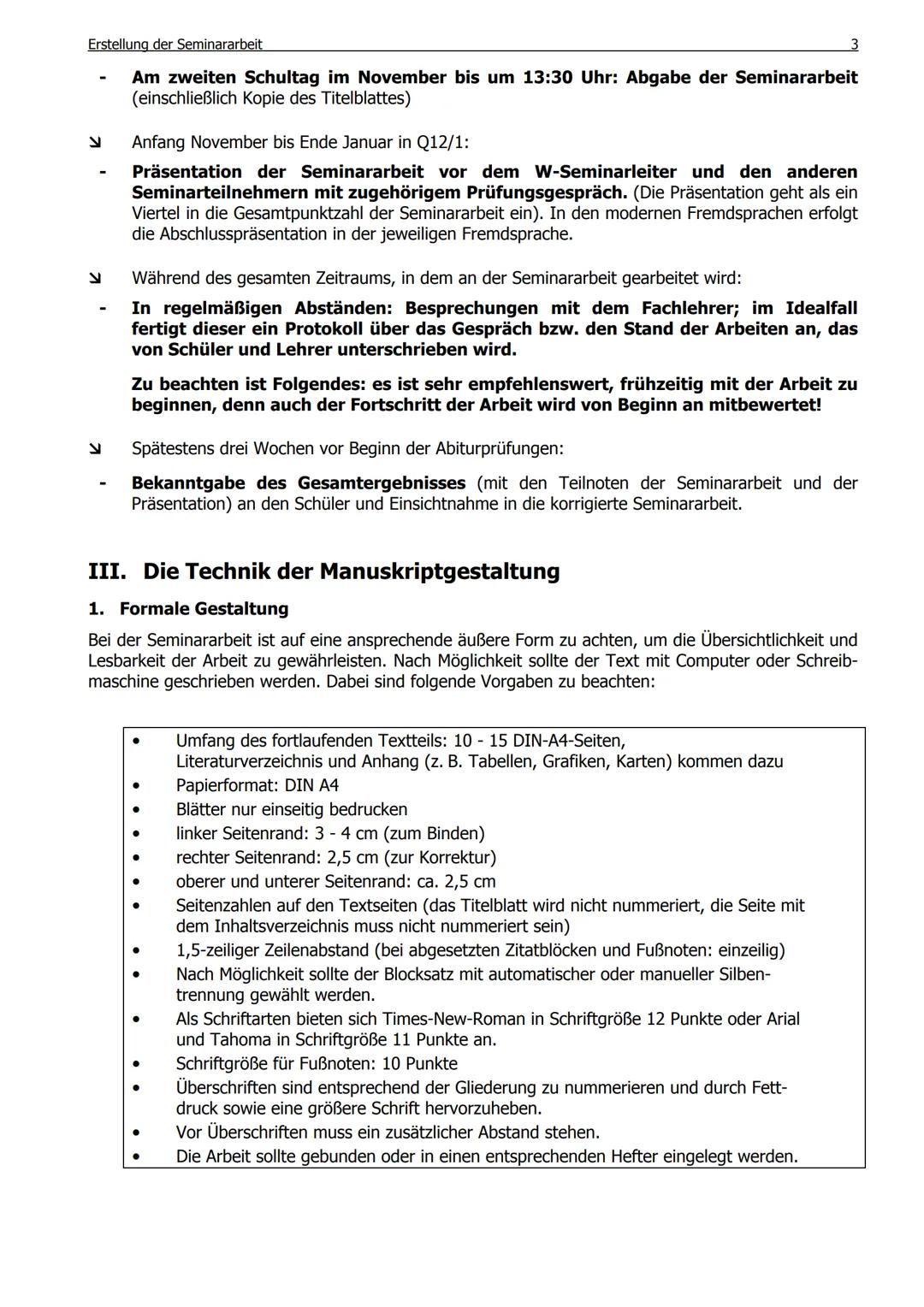 # Informationen zur Erstellung der Seminararbeit
I. Grundsätzliches zur Seminararbeit
1. Zielsetzung der Seminararbeit
Die Seminararbe