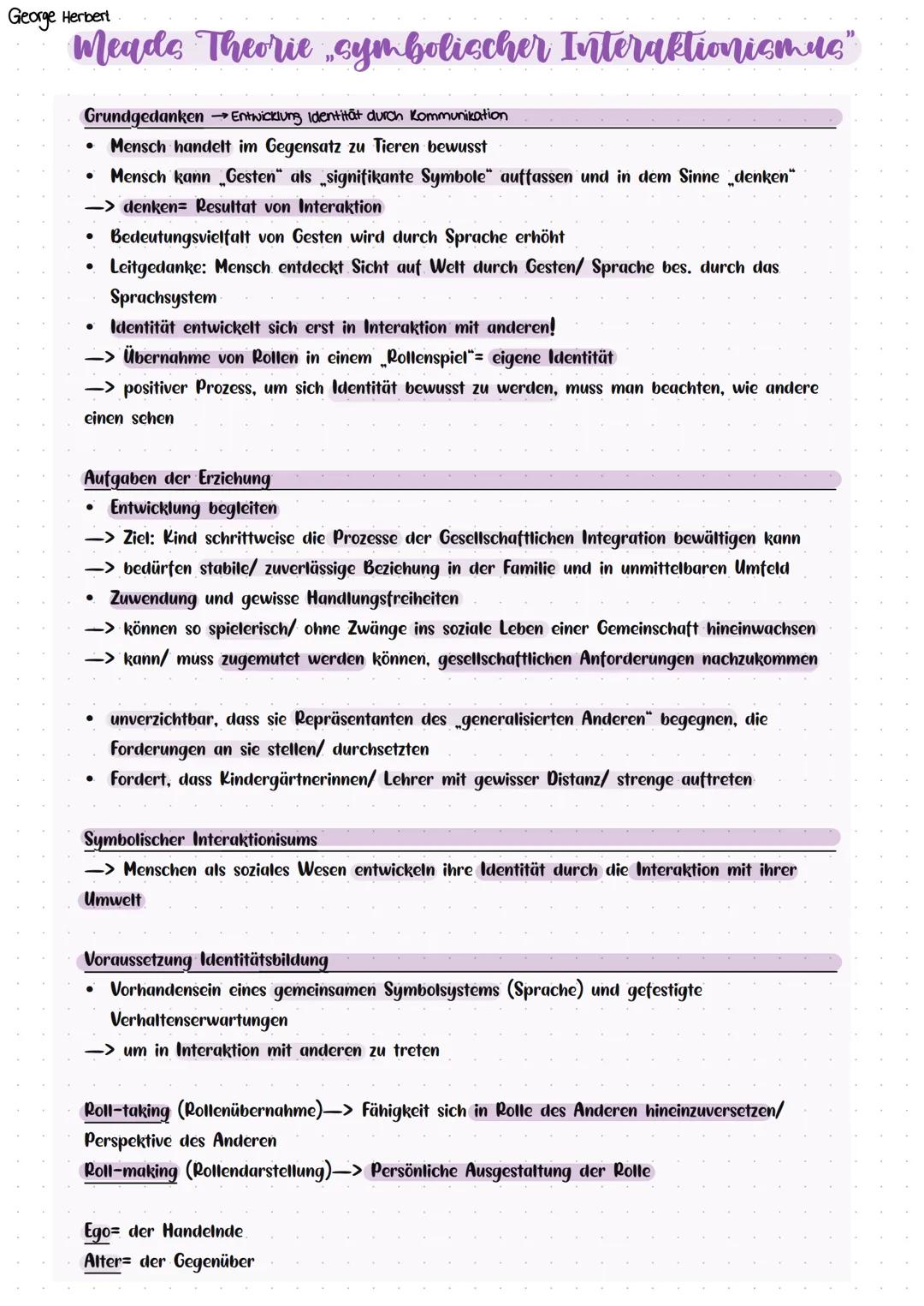 George Herbert
Meads Theorie „symbolischer Interaktionismus"
Grundgedanken Entwicklung Identität durch Kommunikation
• Mensch handelt im