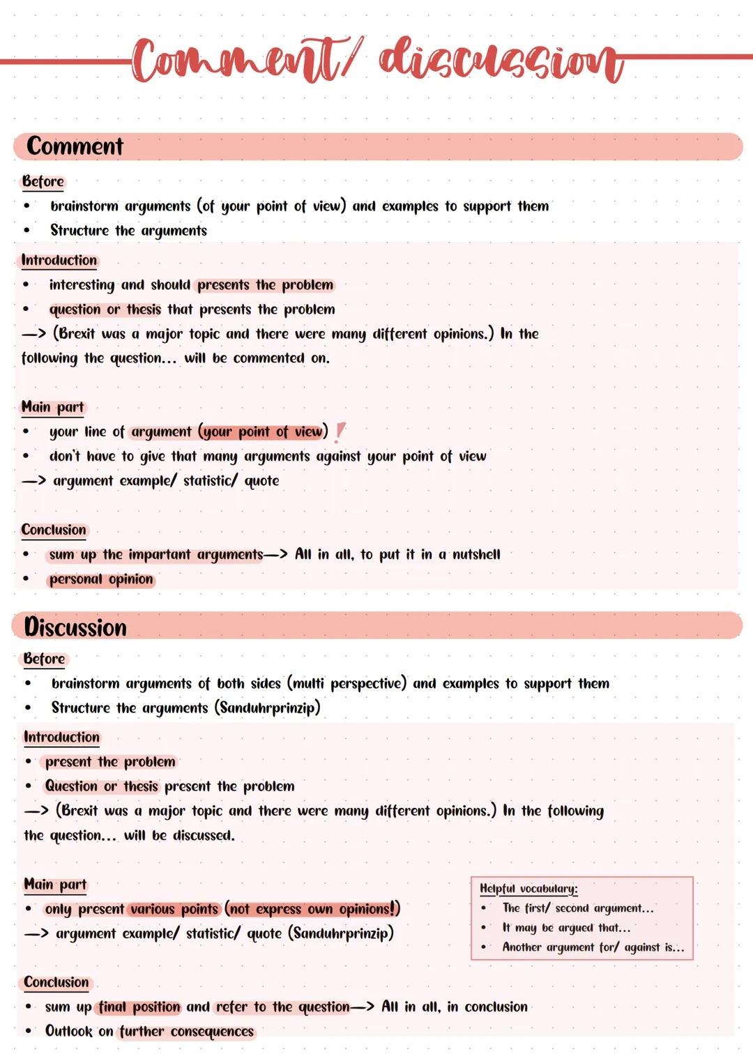 -Comment/ discussion
Comment
Before
•
•
brainstorm arguments (of your point of view) and examples to support them
Structure the arguments
In