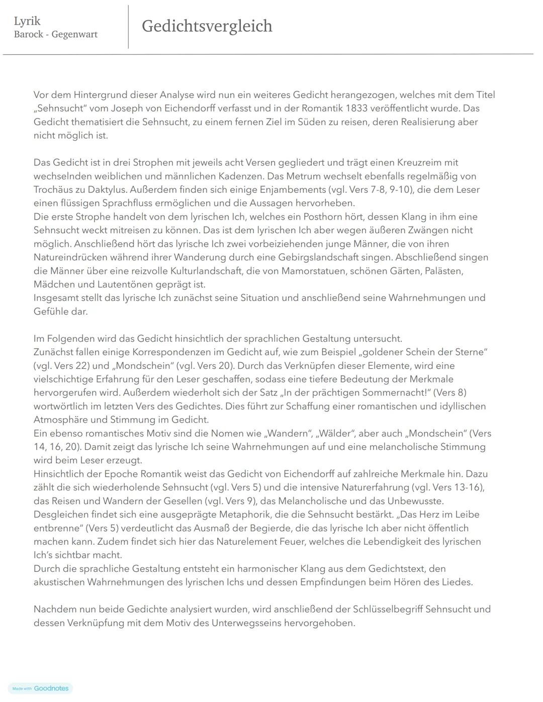 Lyrik
Barock Gegenwart
Gedichtsvergleich
Das Gedicht,,Karawane der Sehnsucht" von Iwan Goll aus dem Jahre 1919 thematisiert die niemals
voll