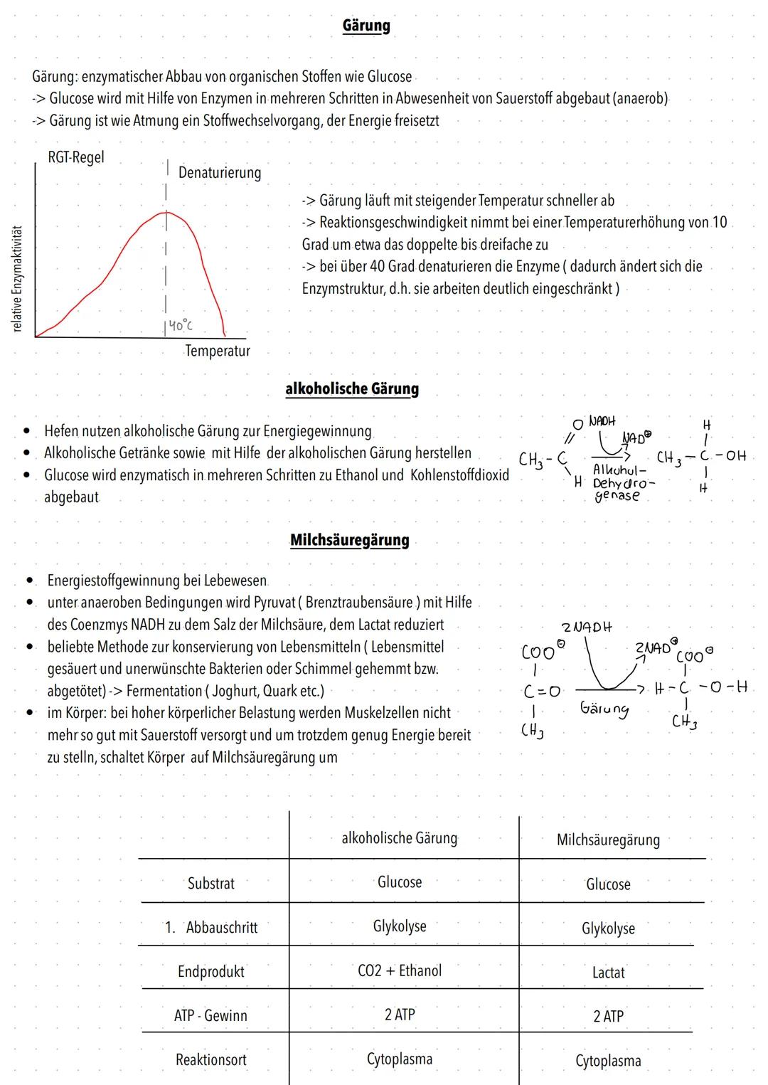 # Gärung
Gärung: enzymatischer Abbau von organischen Stoffen wie Glucose
-> Glucose wird mit Hilfe von Enzymen in mehreren Schritten in Abw