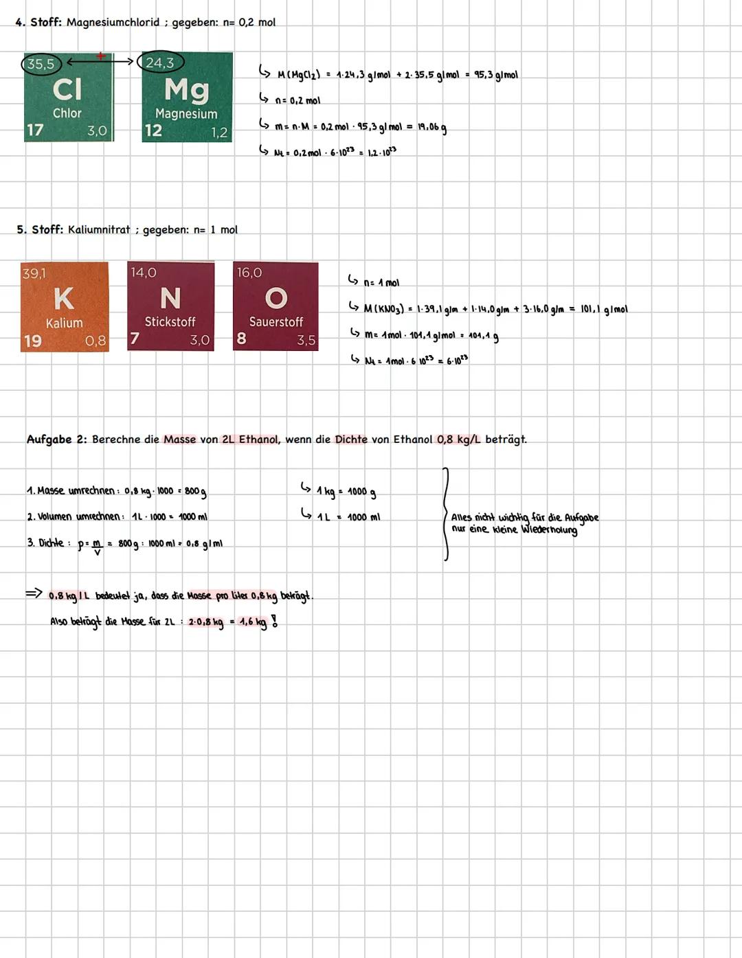 DIE STOFFMENGE & MOLARE MASSE
Definition
Stoffmenge:
Die Stoffmenge (Einheit: mol; Symbol: n) entspricht ca. 600 Trilliarden Teilchen, also