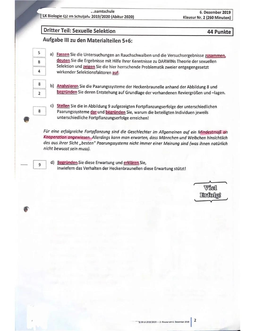 Gesamtschule
LK Biologie Q2 im Schuljahr 2019/2020 (Abitur 2020)
6. Dezember 2019
Klausur Nr. 2 (260 Minuten)
Erster Teil: Skelettvergleich