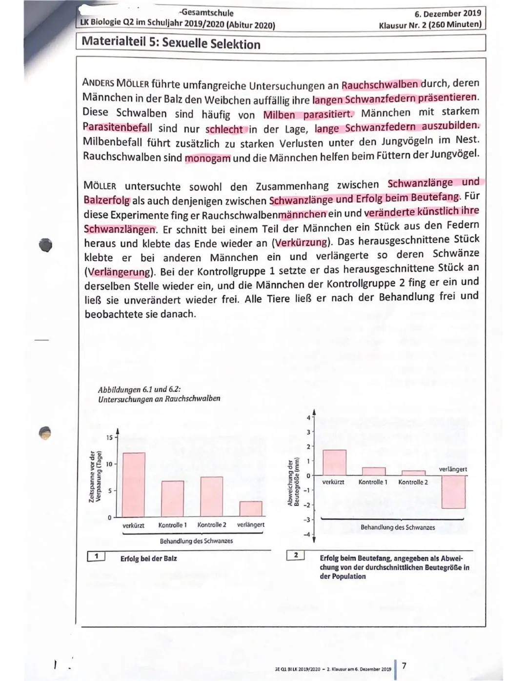 Gesamtschule
LK Biologie Q2 im Schuljahr 2019/2020 (Abitur 2020)
6. Dezember 2019
Klausur Nr. 2 (260 Minuten)
Erster Teil: Skelettvergleich