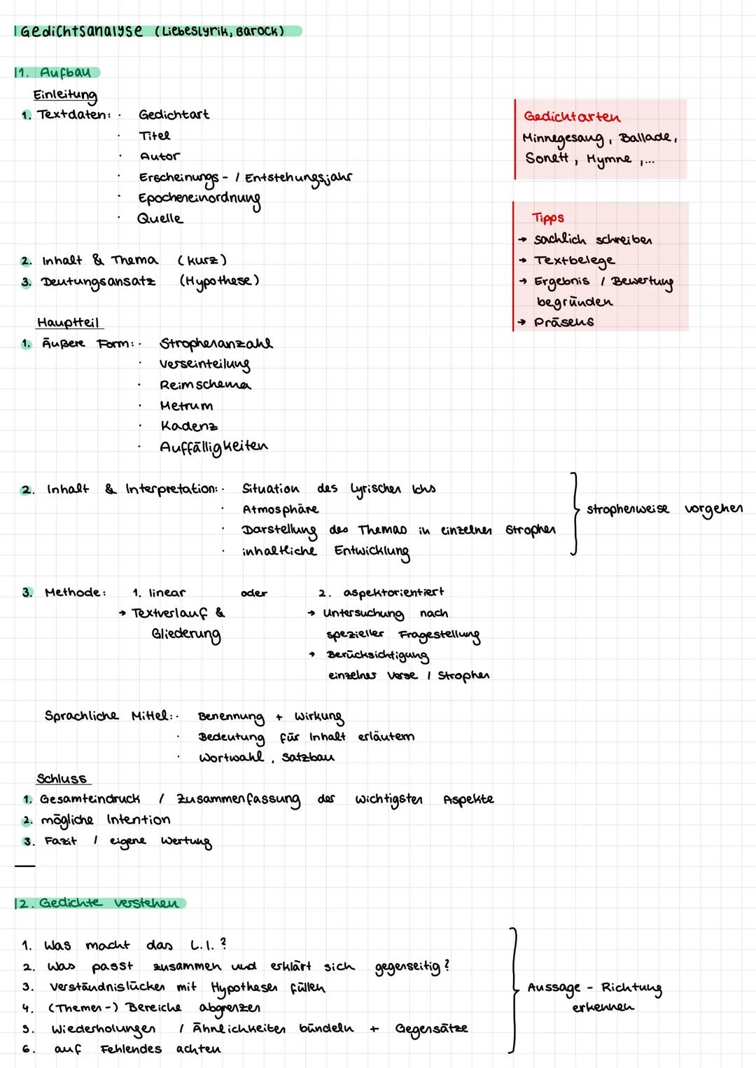 IGedichtsanalyse (Liebeslyrik, Barock)
11. Aufbau
Einleitung
1. Textdaten:
Gedichtart
Titel
Autor
Erscheinungs-
Epocheneinordnung
- / Entste