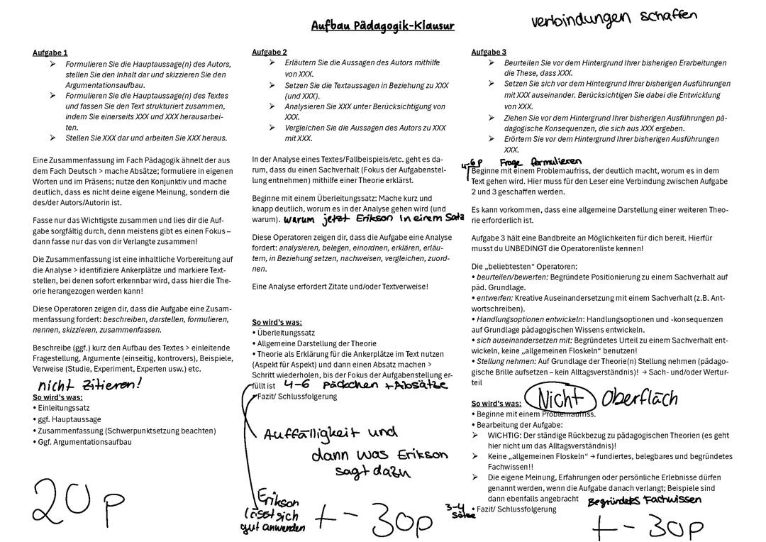 Aufbau einer Pädagogikklausur