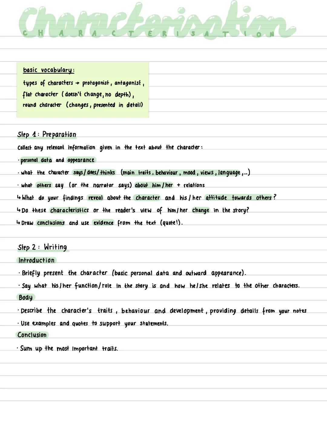 Characterisation/ useful phrases (Charakterisierung Englisch)