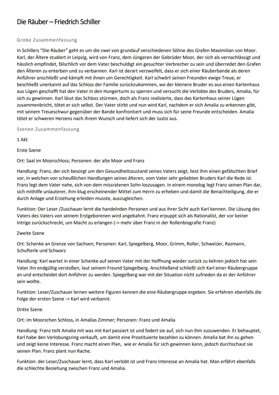 # Die Räuber - Friedrich Schiller
Grobe Zusammenfassung
In Schillers "Die Räuber" geht es um die zwei von grundauf verschiedenen Söhne des