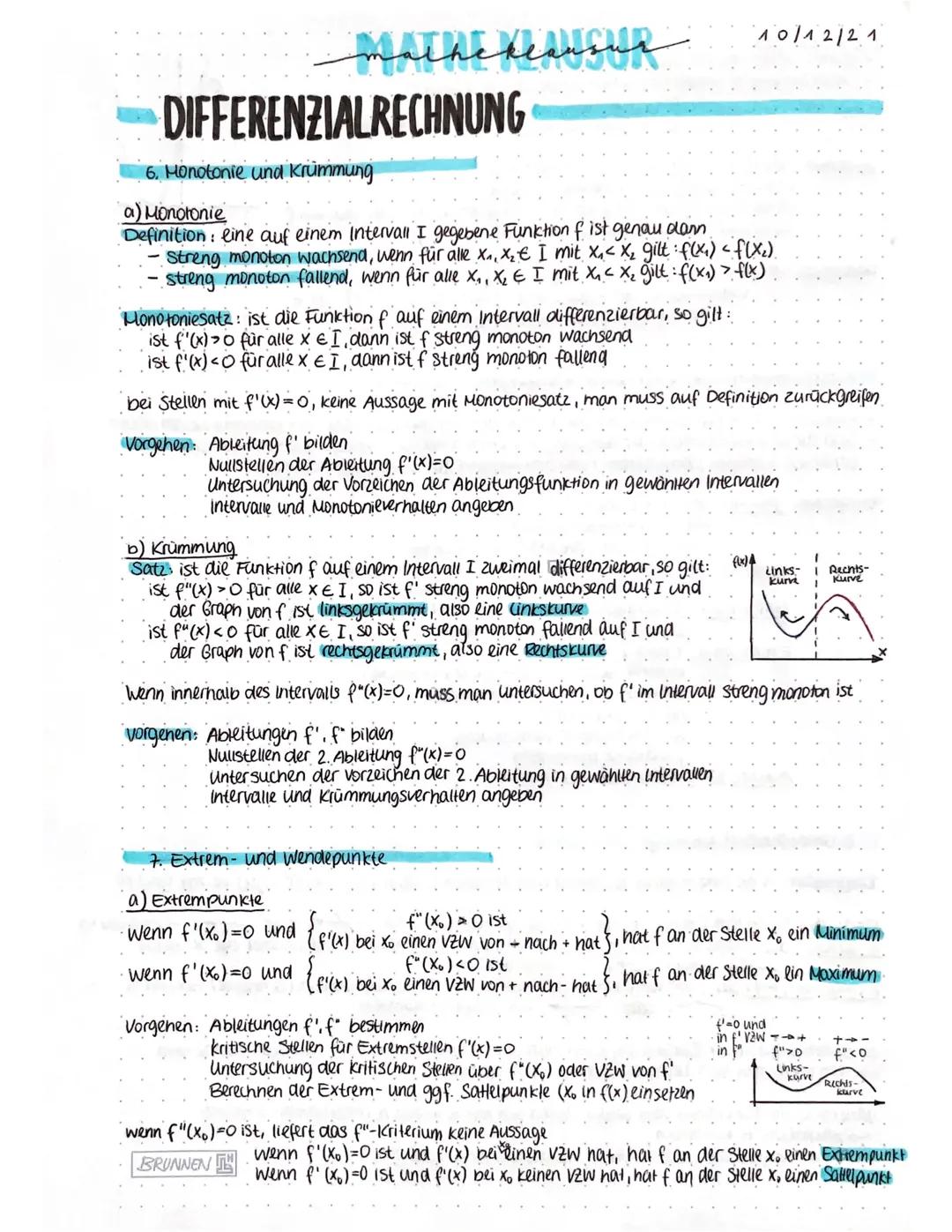 # mathekl
KS1 22/10/2 1
# DIFFERENZIALRECHNUNG
1. Ableitungsregein, höhere Ableitungen
Potenzregel
für Funktion f mit f(x)=x² gilt: f'(x)
