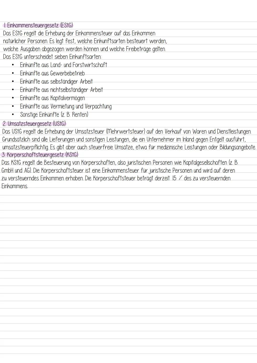 # I Einkommensteuergesetz (EStG)
Das EStG regelt die Erhebung der Einkommensteuer auf das Einkommen
natürlicher Personen. Es legt fest, welc