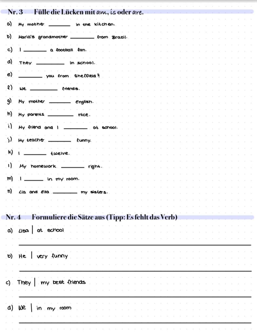 to be
sein
Das Verb to be
Personalpronomen
Englisch
Konjugiertes Verb
Kurzform
Deutsch:
Personalpronomen Konjugiertes Verb.
|
am
I'm.
Ich
bi