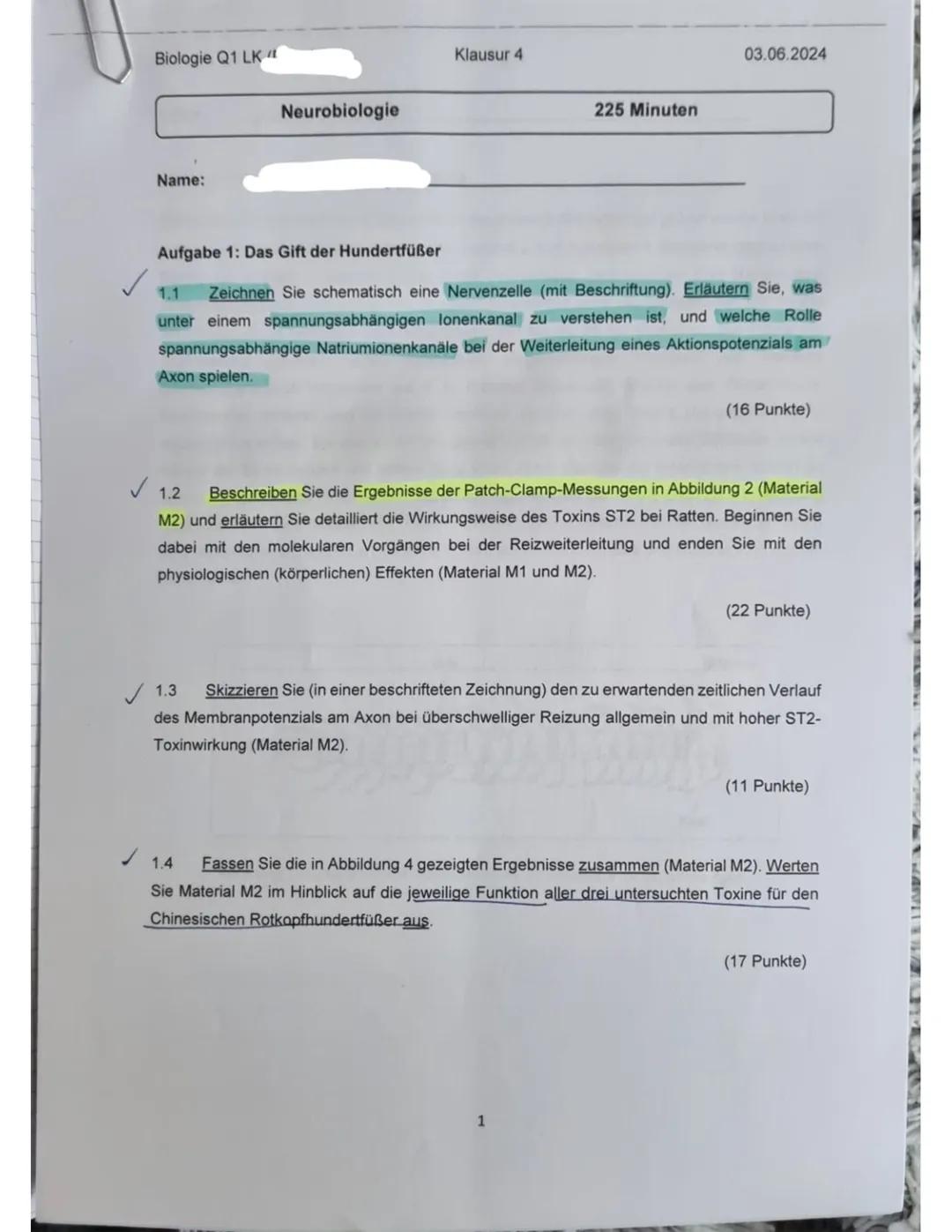 Neurobiologie Klausur - LK Q1