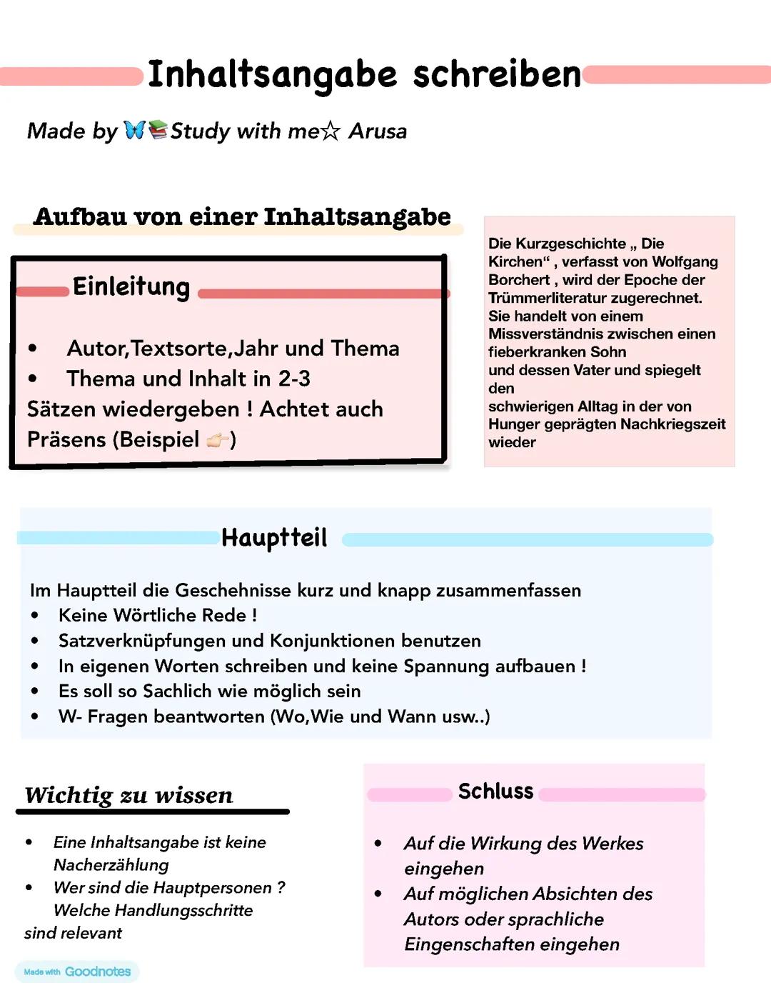 Inhaltsangabe schreiben ✨❤️