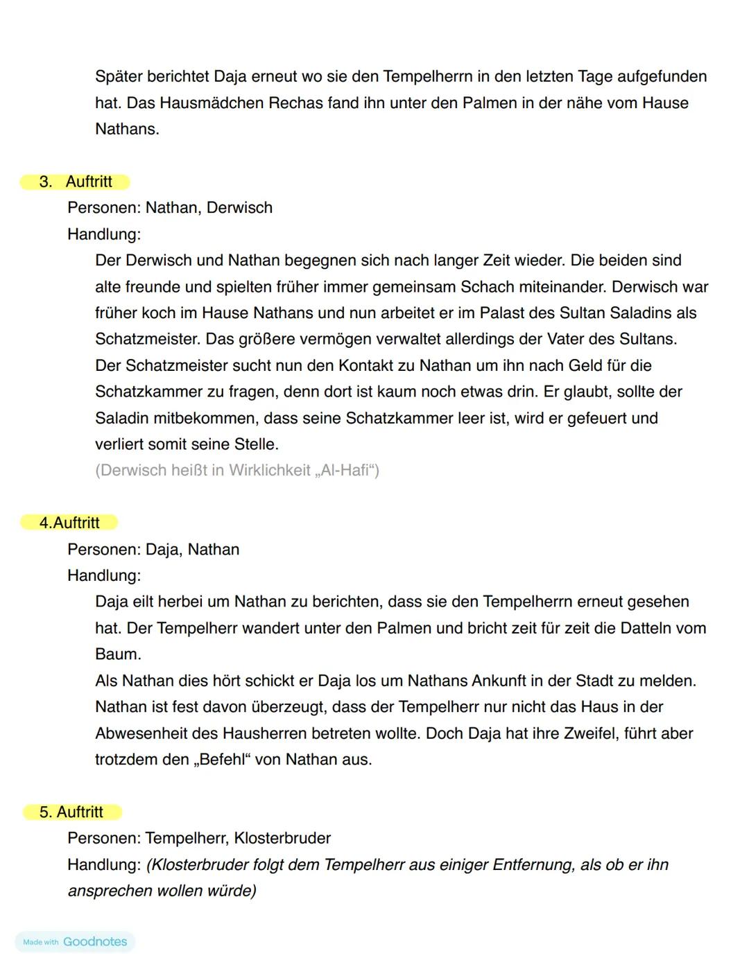 Klausur -
Nathan der Weise # 3. Deutschklausur - Nathan der Weise
## 1 Aufzug:
### 1. Auftritt
Personen: Daja, Nathan
Handlung:
Nathan k